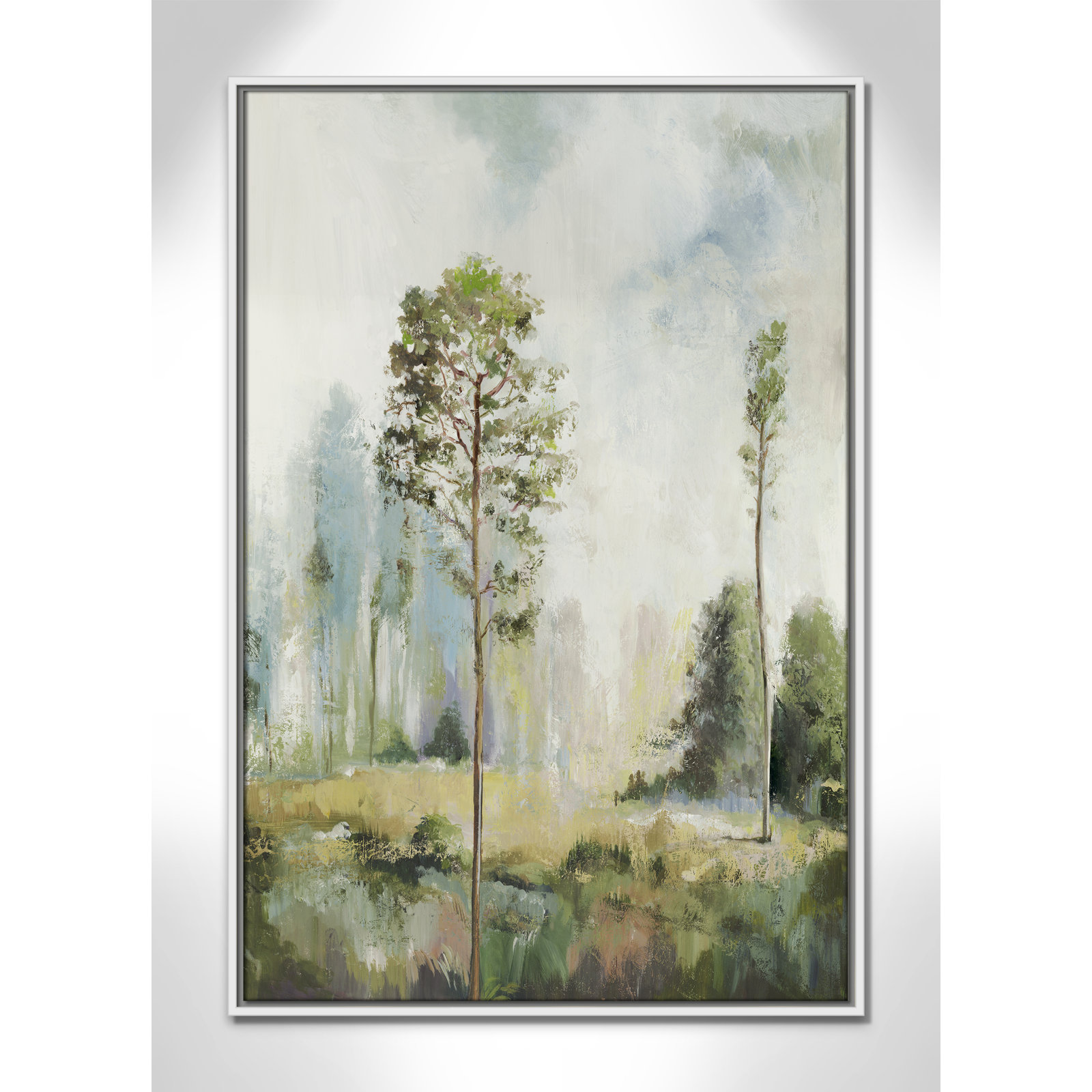 Tall Green Trees I by Teton Pearce - Floater Frame Print on Canvas, 37.5" H x 25.5" W, White
