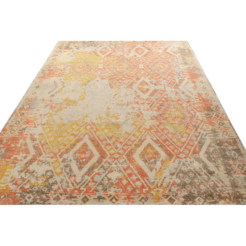 Distressed Homage Hand Knotted Wool Geometric Area Rug, Rectangle 10' x 14'