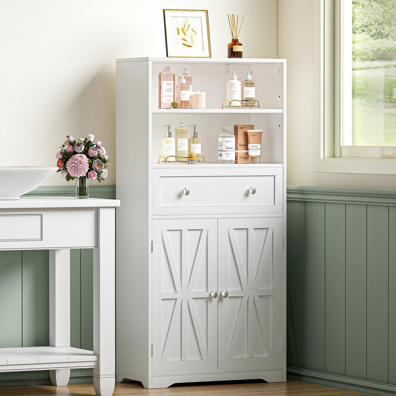 Armoire de rangement autoportante avec tiroir et portes