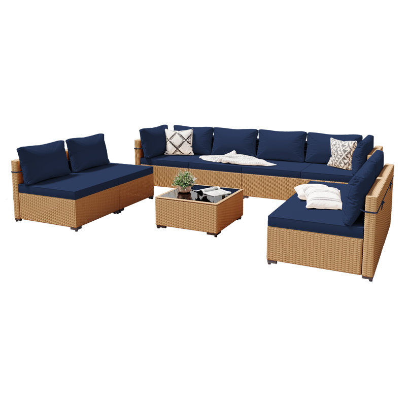 Briara 8 - Person Modular Patio Conversation Sets with Cushions, Navy Blue