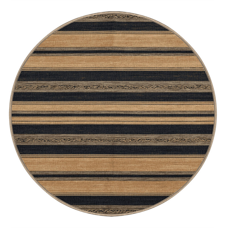Washable Dune Dark Gray Striped Area Rug, Round 5'