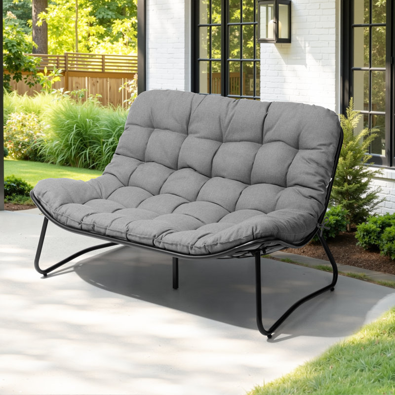 53.15" Wide Metal Patio Loveseat With Cushion, Gray