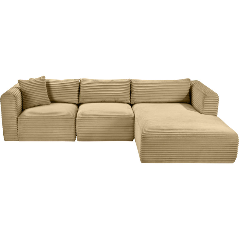 Canapé modulaire en L Carmean Performance, Velours côtelé texturé Camel, 1 sans accoudoir, 1 méridienne, 1 coin