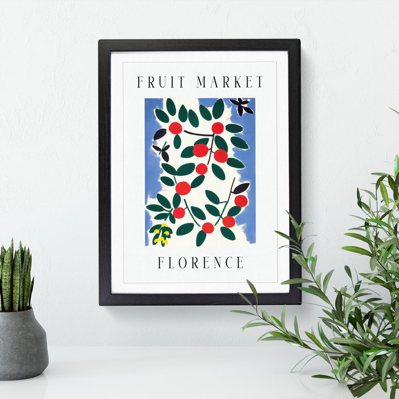 Cherry Florence Fruit Market Exhibition - Single Picture Frame Print on Wood, 46cm H x 34cm W x 2cm D