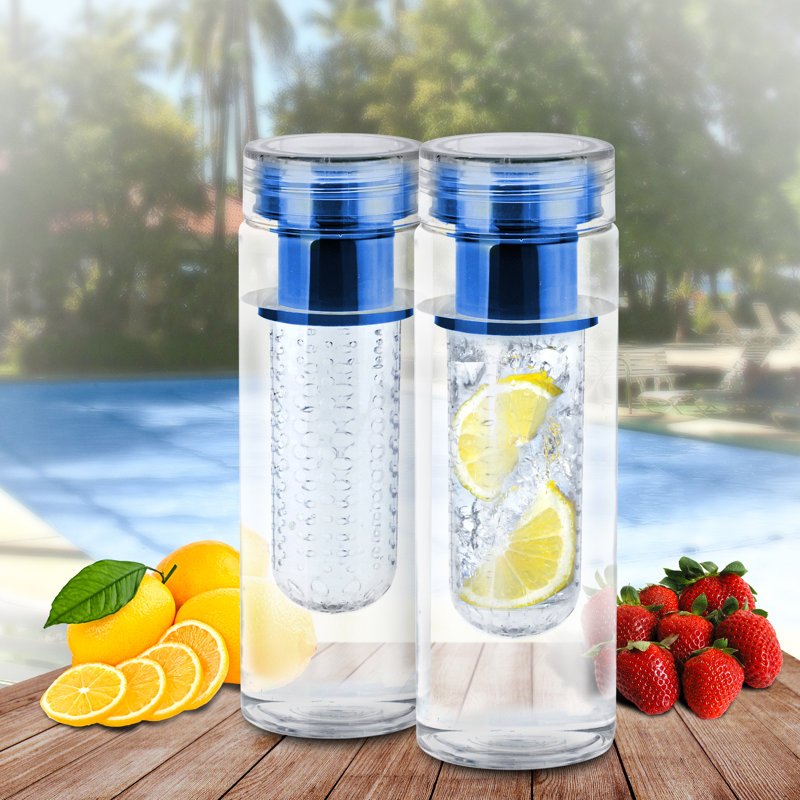 Bouteille d'eau en plastique 24 oz. Avec infuseur de fruits Tritan, Bleu / Transparent