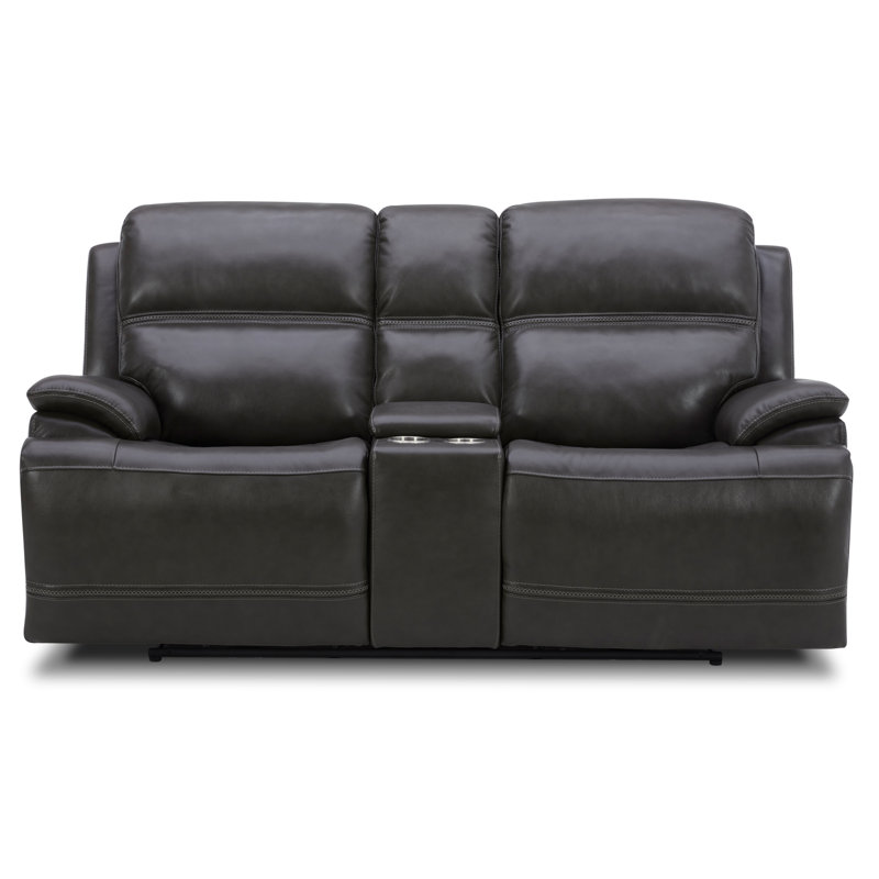 Graphite Gray Leather Sleeper Loveseat with Cup Holder