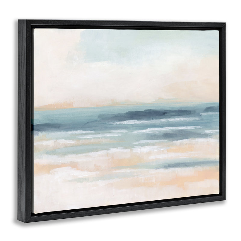 «Pastel Beach Coast», art mural encadré sur toile flottante par June Erica Vess, Cadre flottant noir de jais