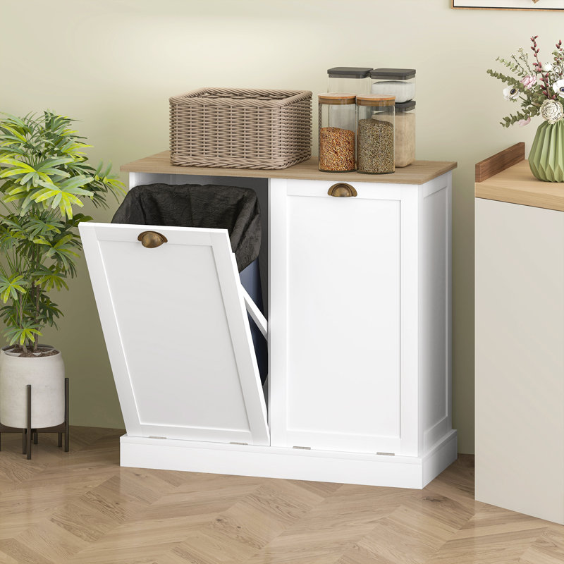 Double Tilt-Out Laundry Hamper Cabinet With 2 Removable Basket, Modern Bathroom Storage Cabinet With Shaker Doors And Handles, White
