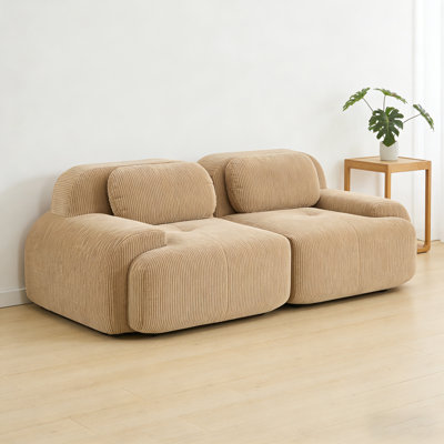 82" 2-Seat Sofa In Luxury Camel Corduroy Fabric – Modular Design For Free Combination & Separation, Curved Armrests, Anti-Slip Base, High-Resilience Sponge Padding, Ideal For Living Rooms, Bedrooms And Audiovisual Rooms