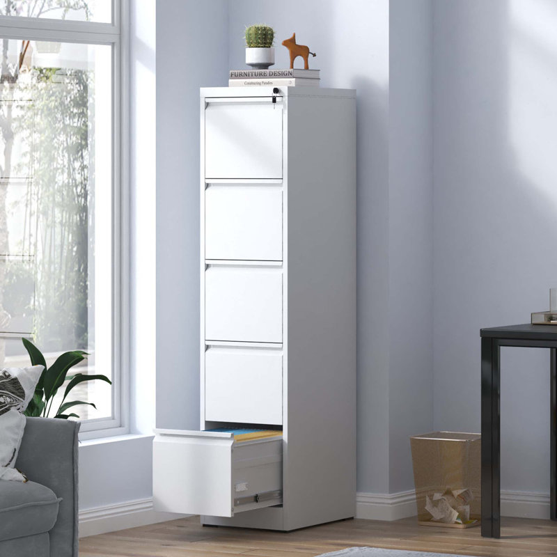 Metal Vertical File Cabinet With Lock Office Home Steel Vertical File Cabinet For A4 Legal/Letter Size, White