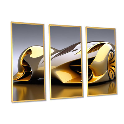 «Futuristic Golden Luxury Car I», reproduction sur toile 3 pièces