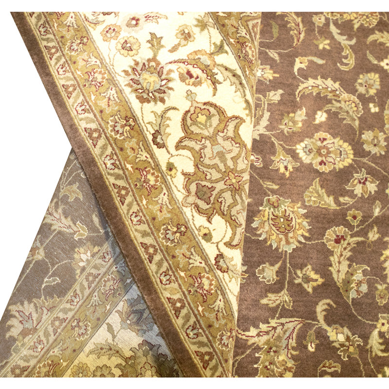 Tapis brun et beige de haute qualité noué à la main