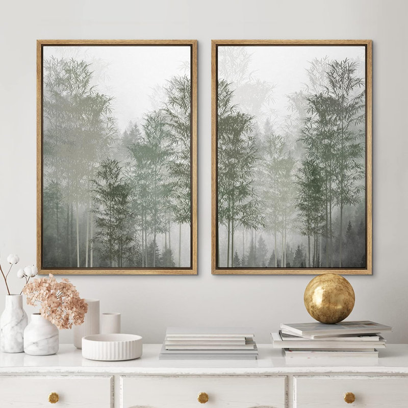 «Amboo Misty Fog Forest Tree», reproduction sur toile encadrée 2 pièces, H 24 po x l 32 po x P 1,5 po, Naturel