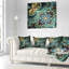 Fractale fleurs bleu foncé orange - coussin imprimé floral-30423730-30423727