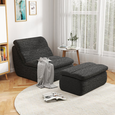 Fauteuil à billes sans accoudoirs en mousse de chenille avec repose-pieds, aucun assemblage requis