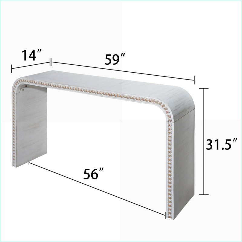 Table basse courbée délavée blanche perlée, peu encombrante pour le salon et l'entrée, Blanc