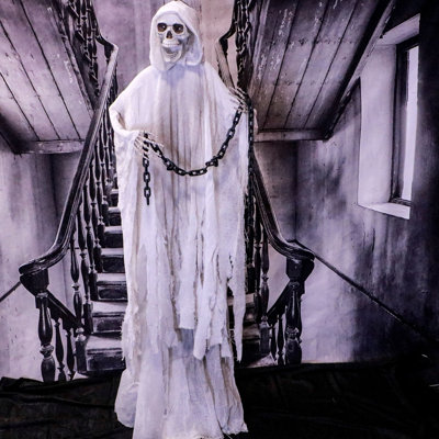Haunted Hill Farm 6.3 Ft. Reaper with Chains Halloween Animatronic with Flashing Red Eyes, Sounds, and Movement