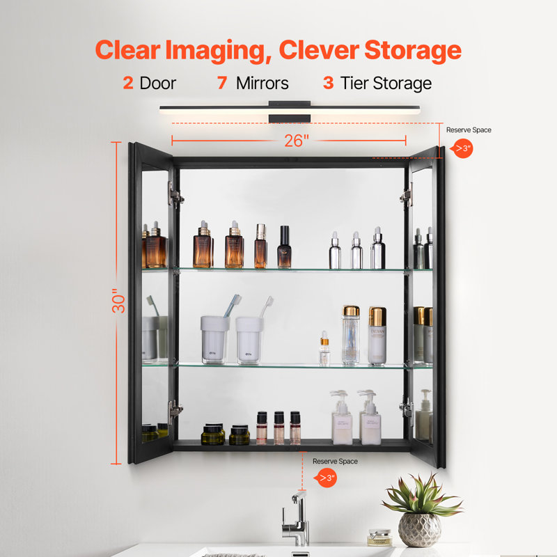 Pharmacie 24 "x 30" Miroir, H 30 po x l 26 po x P 5 po