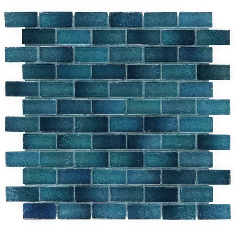 Splash 1X2 Polished Glass Mosaic Tile, Tropical Blue