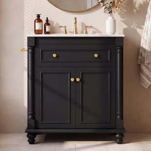 Meuble-lavabo traditionnel l 30,3 po x P 18,6 po x H 31,1 po avec lavabo en céramique intégré, tiroir de rangement, portes doubles et barre à serviettes