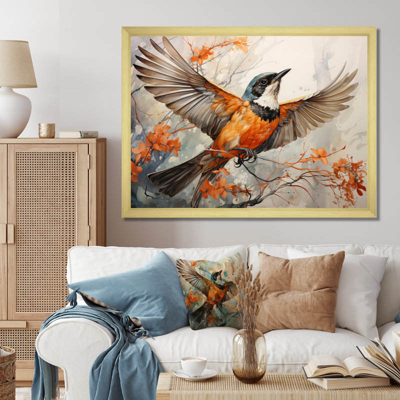 " Bird Avian Grace ", Gold Picture Framed, 12" H x 20" W x 1" D