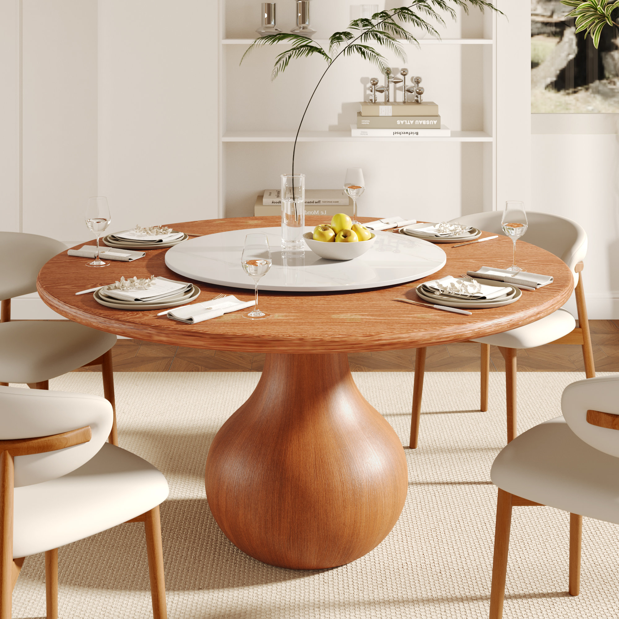 One Allium Way® Round Solid Wood Dining Table Dining Table With Lazy Susan  Mid-Century Modern For 4/6/8/10 | Wayfair, image size:2000x2000