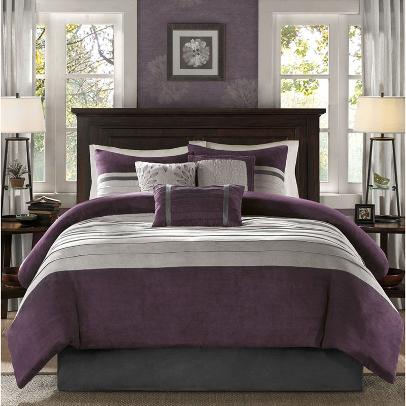 Ensemble de literie édredon mauve en faux suède
