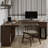 Nut-brown L-Shaped Solid Wood Executive Desk with drawers desk-765289131-765289140