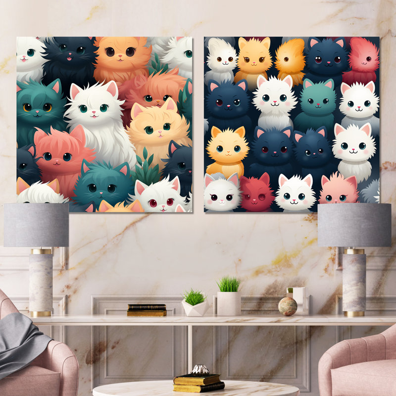 Cuddly Kittens II - Ensemble de salon mural 2 chats, Toile tendue, H 16 po x l 33 po x P 1 po