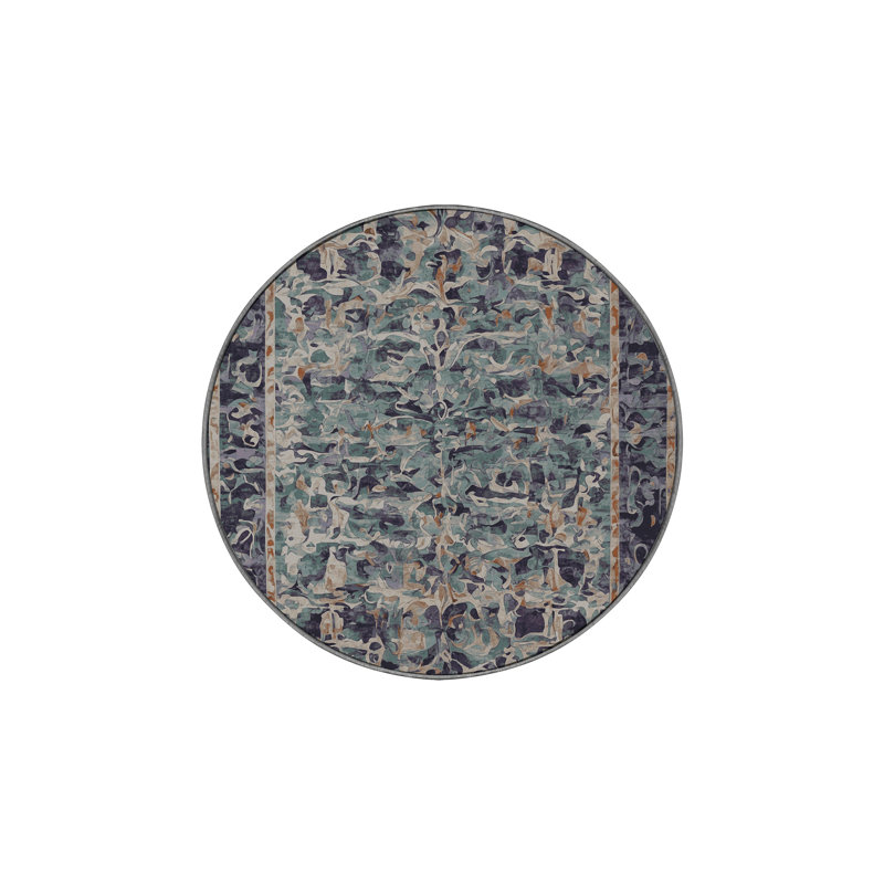 Machine Washable Gray Area Rug, Round 4'