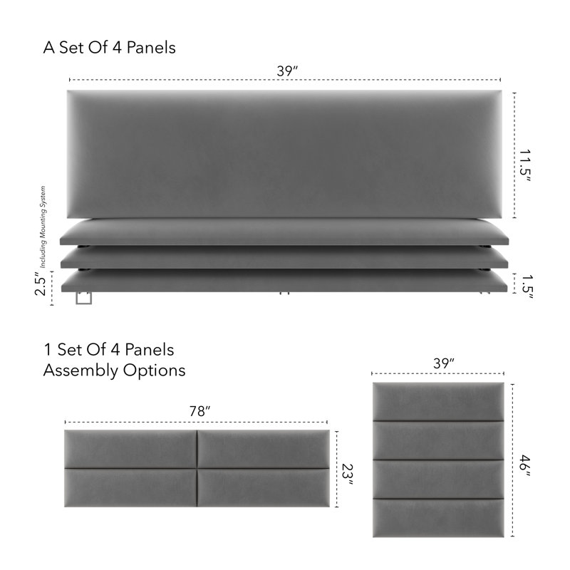 Sapan Upholstered Headboard, King, Velvet Micro Fiber Smoke Gray