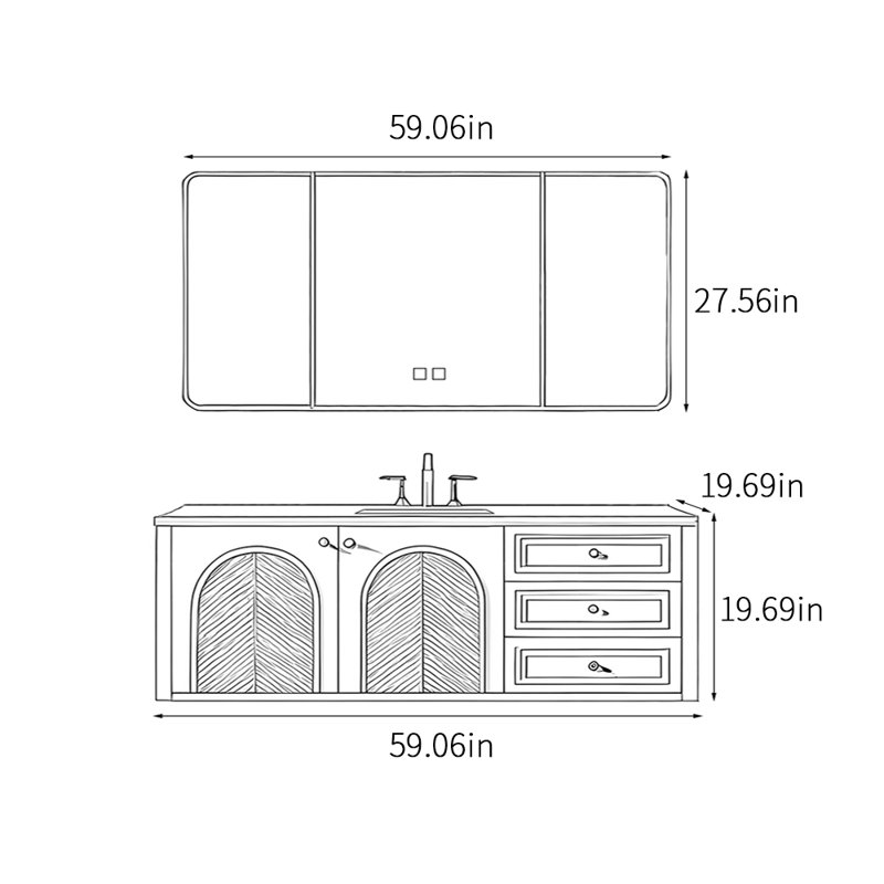 Retro French style bathroom cabinet, 19.69" H x 59.06" W x 19.69" D, Black