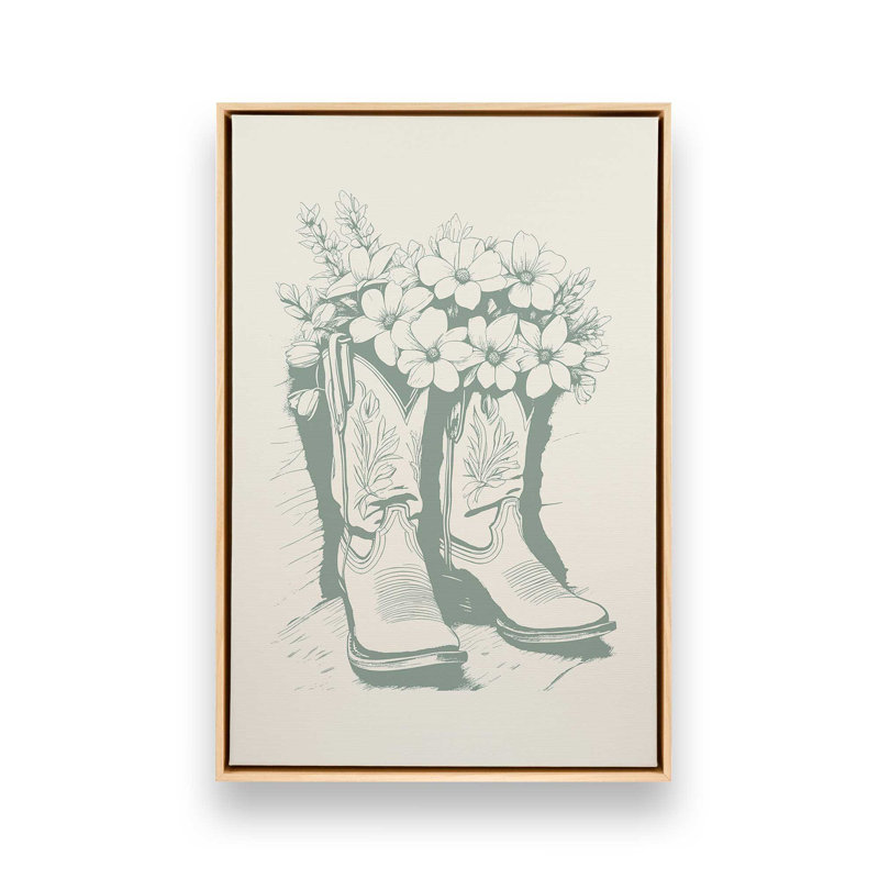 Bottes de cowboy vertes dans un cadre, H 18,75 po x l 12,75 po, Érable américain