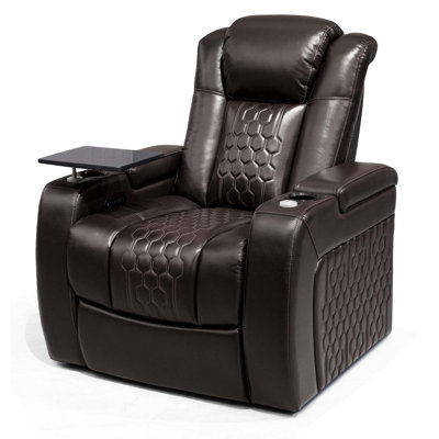 37.8 Inch Power Recliner With Top-Grain Nappa Leather, Fully Adjustable, Smart Charging, And Dynamic RGB LED Lighting, COFFEE
