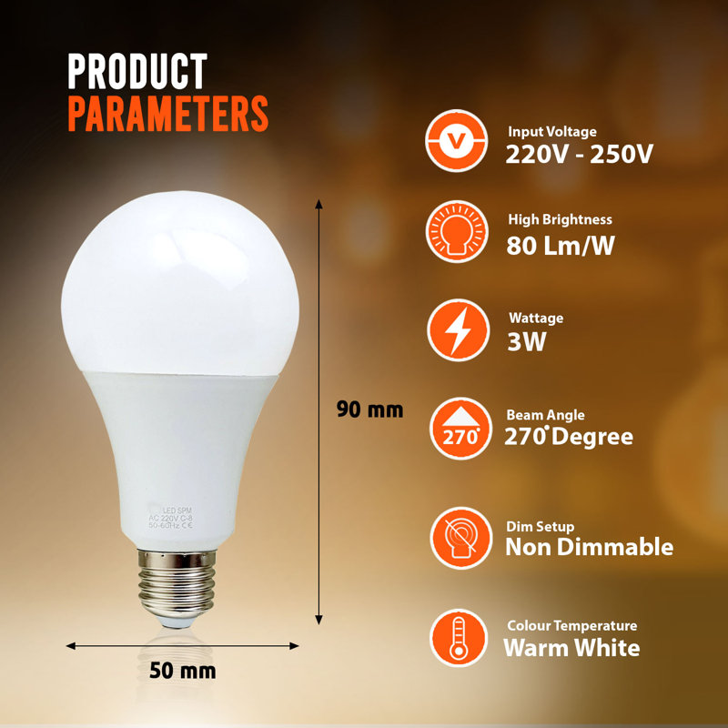 E27 LED Vintage Edison Globe Light Bulb, 3W