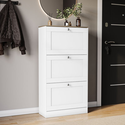 3 Drawer Shoe Cabinet with Oak Top Modern Shoe Storage For Hallway Living Room & Bedroom