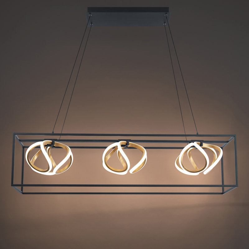 Sinclair 42.25" LED 3 Light Linear Pendant 3000K in Black/Gold Leaf