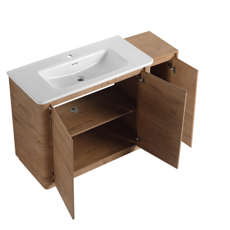 Meuble-lavabo autoportant de 52 po avec lavabo et armoire de rangement en céramique