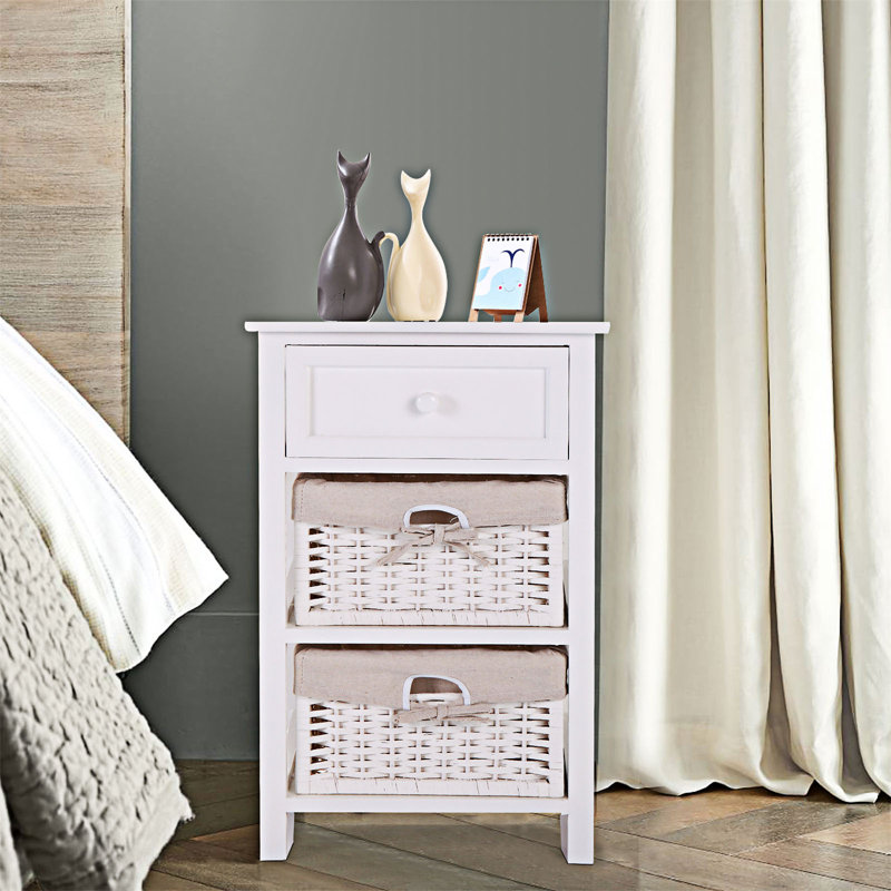 One Drawer Nightstand Bedside Table with Two Removable Baskets