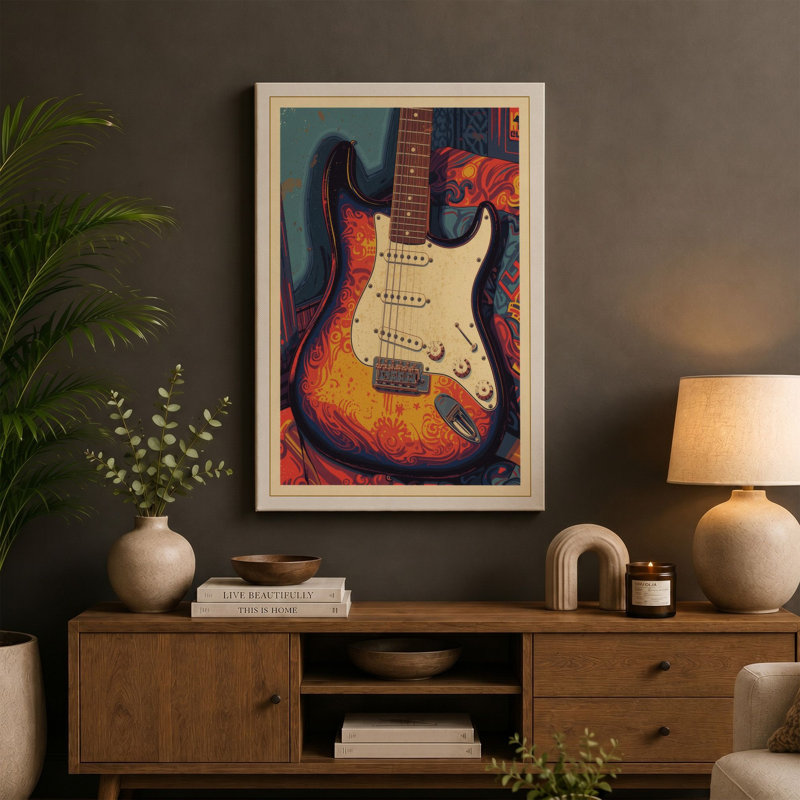 Electric Sun Retro - Wrapped Canvas, 18x12 - 45.7 x 30.5 cm, Ochre Border