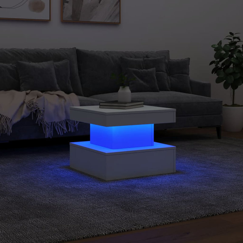 Coffee Table With LED Lights 19.7"X19.7"X15.7", White