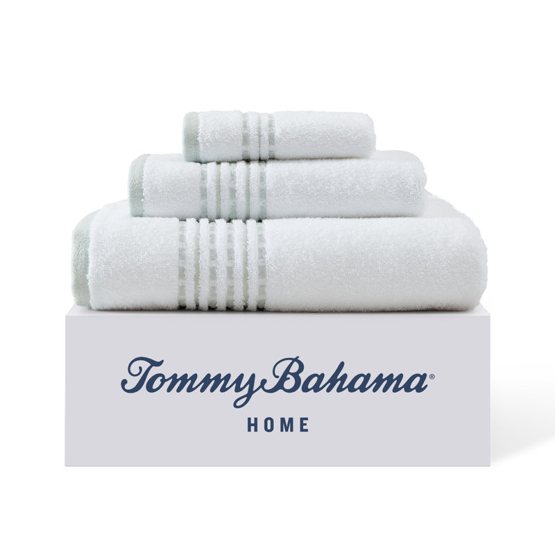 Cliff Side Cotton 3 Piece Towel Set, White/Green