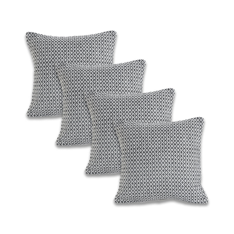 Ensemble de 4 coussins géométriques 100% coton, Noir, Polyester/ bourre en polyester