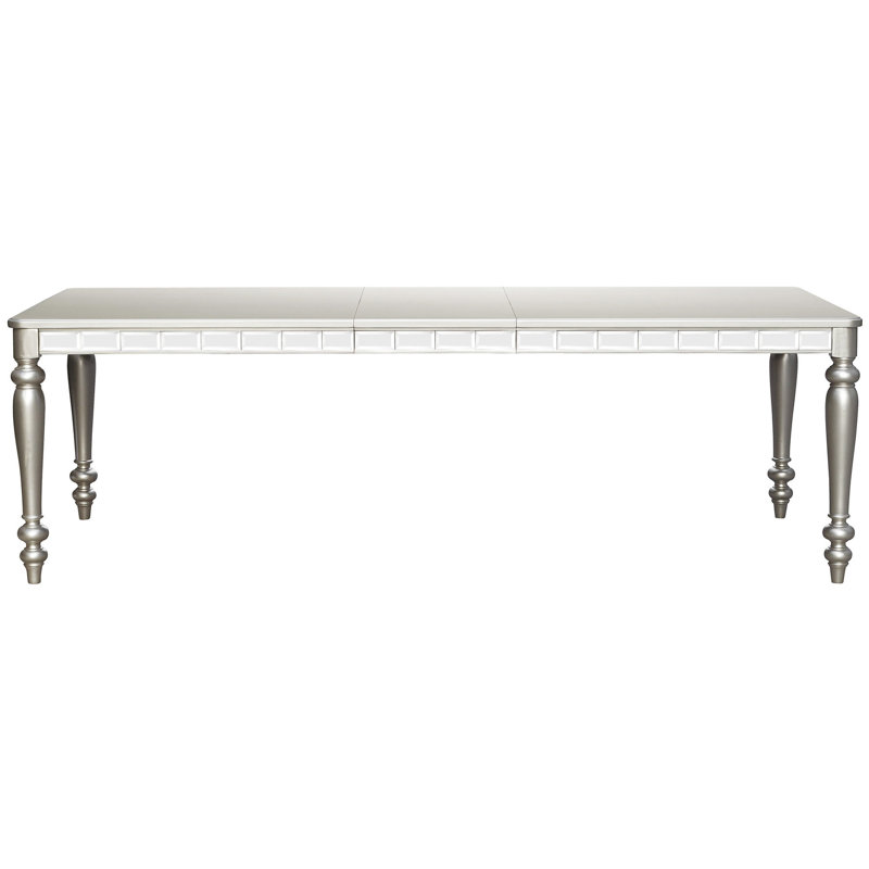 Table rectangulaire en bois avec finition argentée et tablier miroitant