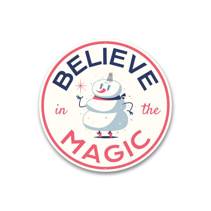 Panneau en aluminium «Belive In The Magic Snowman», H 12 po x l 12 po x P 0,04 po