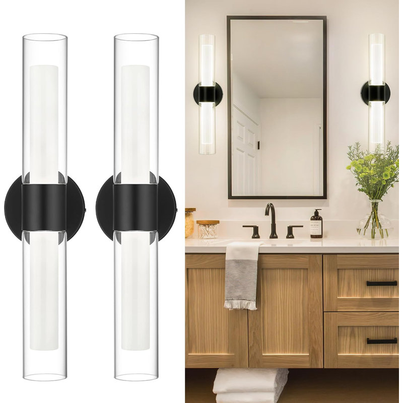 Appliques murales modernes pour salle de bain à DEL avec température de couleur réglable, conception à double abat-jour en verre, éclairage de meuble-lavabo écoénergétique pour la salle de bain, la chambre à coucher et le couloir