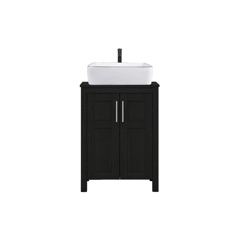 Kreutzer 24'' Free Standing Single Bathroom Vanity with Manufactured Wood Top, Black