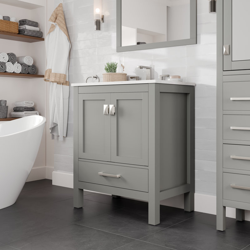 Meuble-lavabo avec comptoir et lavabo sous-comptoir en porcelaine l 30 po x P 22 po Minnich, Quartz - blanc de Carrare, Gris