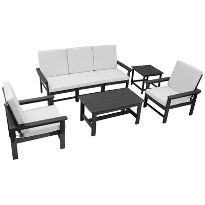 Ensemble de meubles de patio Hdpe, ensemble de canapé modulaire d'extérieur 7 pièces avec table basse / coussin, ensemble de canapé d'extérieur toutes saisons pour terrasse, pelouse, balcon, jardin