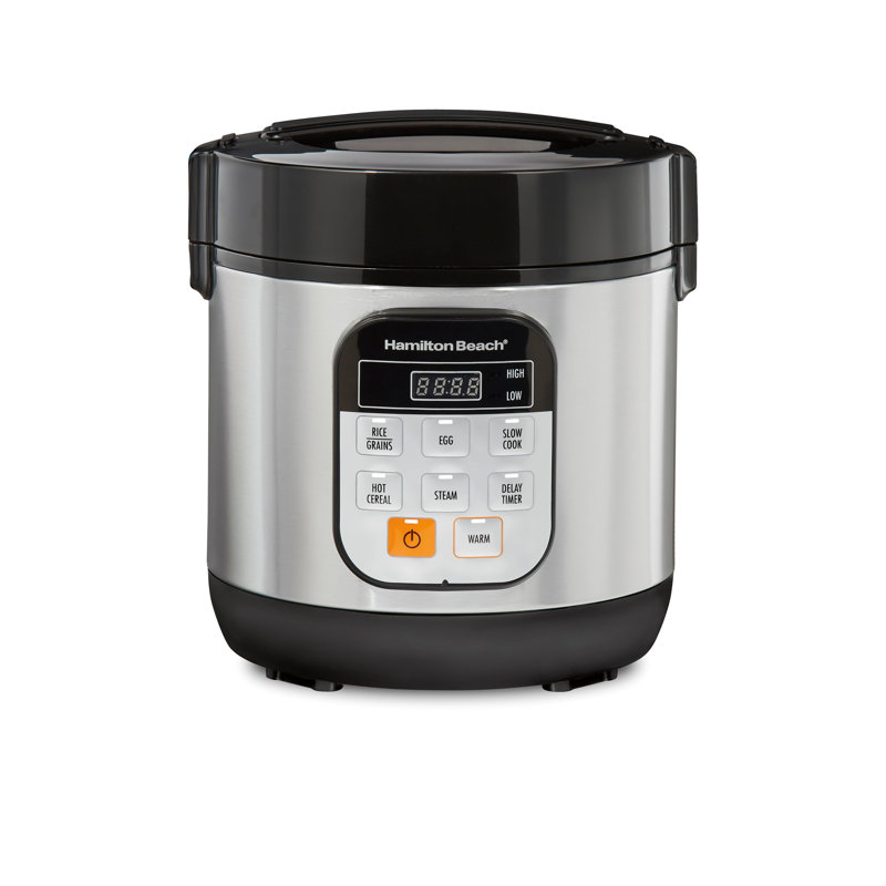 Hamilton Beach® Digital Programmable Compact Multi-Cooker with Slow Hard-Boiled Egg, Rice and Hot Cereal Functions, Egg/Steam Tray and Rice Paddle